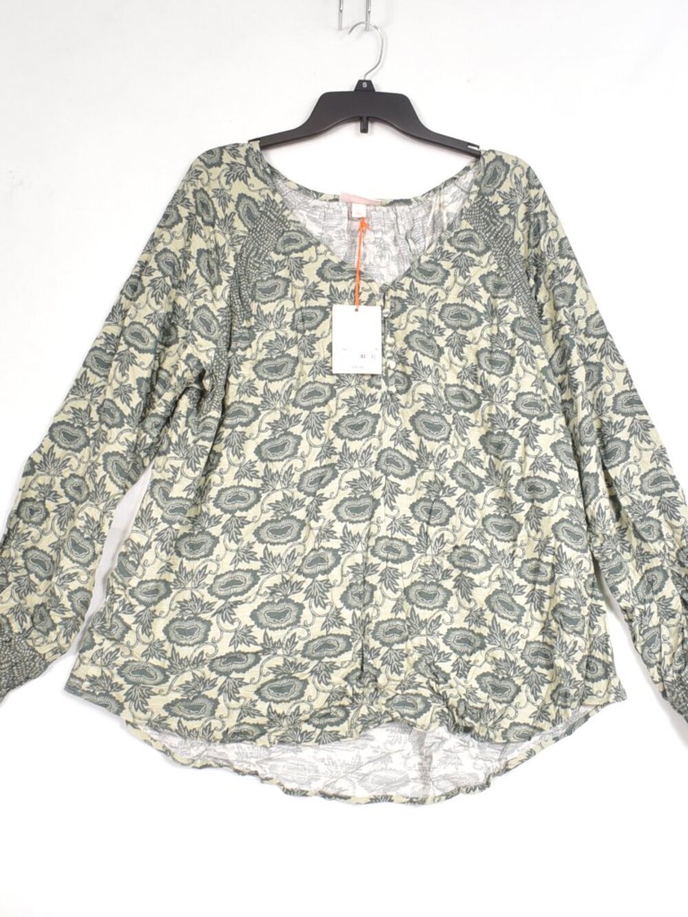 Knox Rose Green Floral Print Button Up V Neck Relaxed Boho Top Blouse Size XL